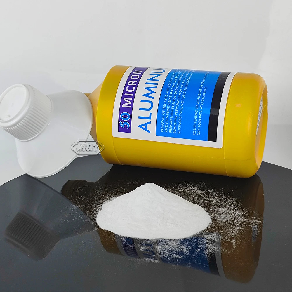 High-purity 50um Aluminum Oxide Powder for dental microetcher – used for restorative dentistry, orthodontic bracket bonding, and prosthodontic procedures.”